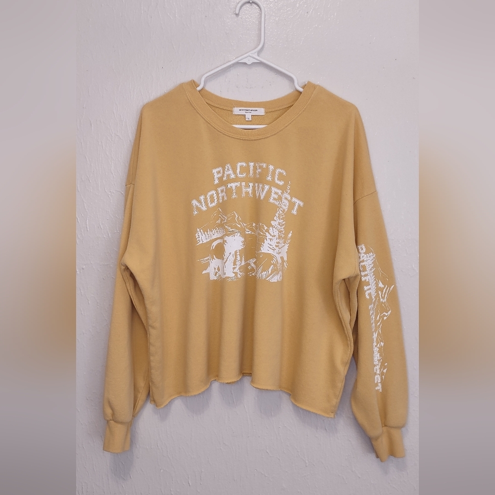 Yellow‎ Cropped Graphic Print Long Sleeve Sweatshirt Size Large